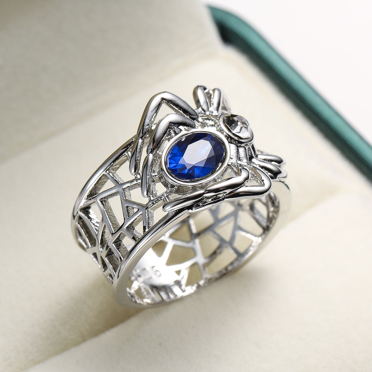 Navy Crystal and Cubic Zirconia Spider Band, jewelry gift sets for women, vintage-inspired design, styled look