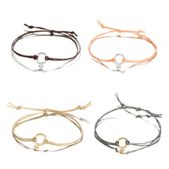 Peach Polyster & Two-Tone Female Symbol Adjustable Bracelet Set