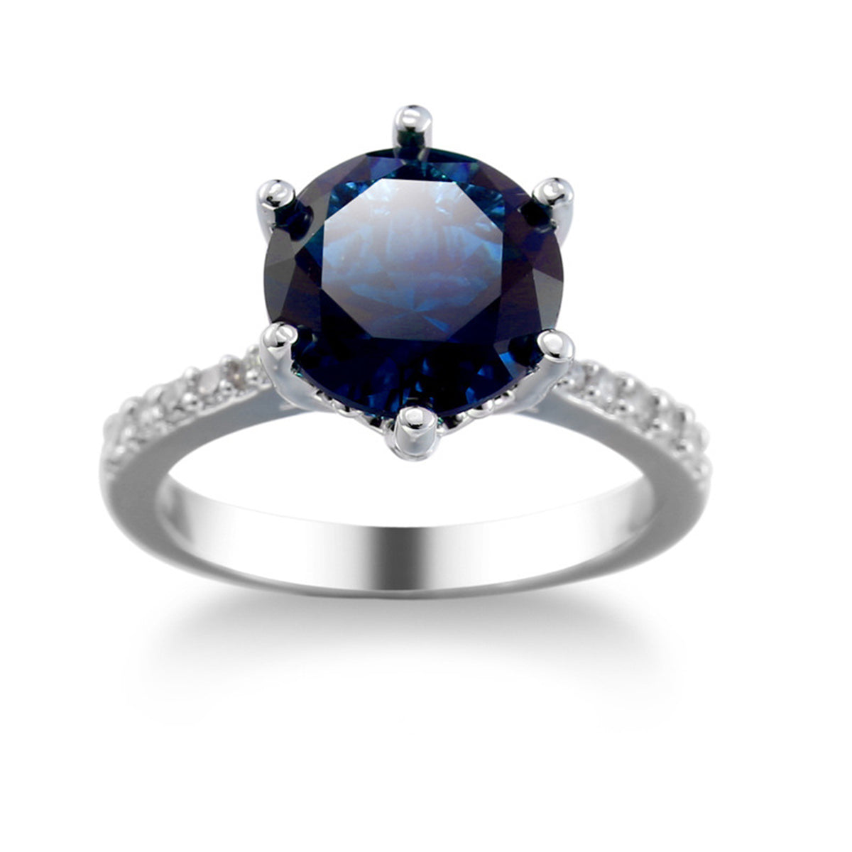 Blue Crystal and Cubic Zirconia Pavé Round-Cut Ring, statement rings for women, vintage-inspired design, detail close-up