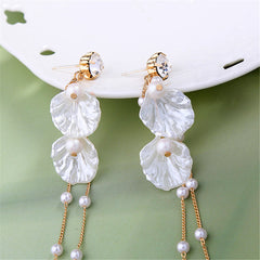 Pearl & Shell Cubic Zirconia 18K Gold-Plated Petals Drop Earrings
