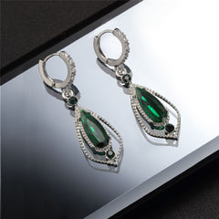 Green Crystal & Cubic Zirconia Open Drop Earrings