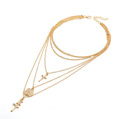 18K Gold-Plated Rose & Cross Layered Pendant Necklace