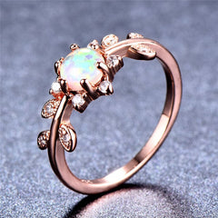 Opal & Cubic Zirconia Leaf Ring