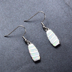 White Opal & Silver-Plated Stripe Drop Earrings