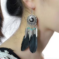 Black Feather & Silver-Plated Drop Earring - streetregion