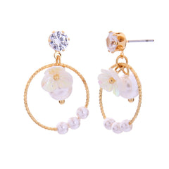 Pearl & Cubic Zirconia 18K Gold-Plated Flower Ring Drop Earrings