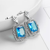 Blue Crystal & Silver-Plated Floral Radiant-Cut Drop Earrings