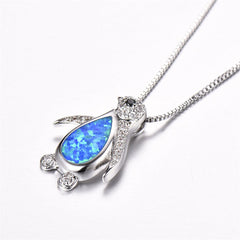 Blue Opal & cubic zirconia Penguin Pendant Necklace - streetregion