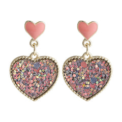 Sequin & 18K Gold-Plated Heart Drop Earrings