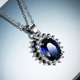 Navy Crystal & Silver-Plated Oval Pendant Necklace