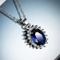 Navy Crystal & Silver-Plated Oval Pendant Necklace