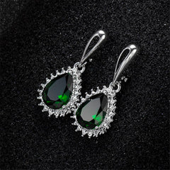 Green Crystal & Silver-Plated Pear-Cut Drop Earrings