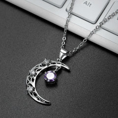 Navy Crystal & Cubic Zirconia Filigree Crescent Moon Pendant Necklace