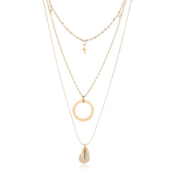 Shell & 18K Gold-Plated Cross Pendant Layered Necklace
