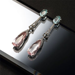 Pink & Silver-Plated Pear-Cut Drop Earrings