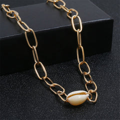 Shell & 18K Gold-Plated Figaro Chain Choker Necklace