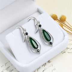 Green Crystal & Cubic Zirconia Open Drop Earrings