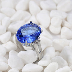 Blue Crystal & Cubic Zirconia Openwork Oval-Cut Ring