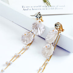Pearl & Shell Cubic Zirconia 18K Gold-Plated Petals Drop Earrings