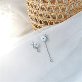 White Cat-Eye & Cubic Zirconia Floral Mismatched Drop Earrings