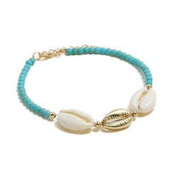 Teal Turquoise & 18K Gold-Plated Puka Shell Charm Bracelet