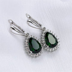 Green Crystal & Silver-Plated Pear-Cut Drop Earrings