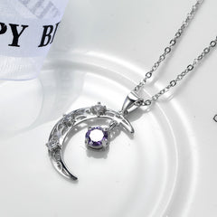 Navy Crystal & Cubic Zirconia Filigree Crescent Moon Pendant Necklace