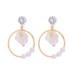 Pearl & Cubic Zirconia 18K Gold-Plated Flower Ring Drop Earrings