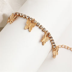 Cubic Zirconia & 18K Gold Plated Butterfly Station Anklet