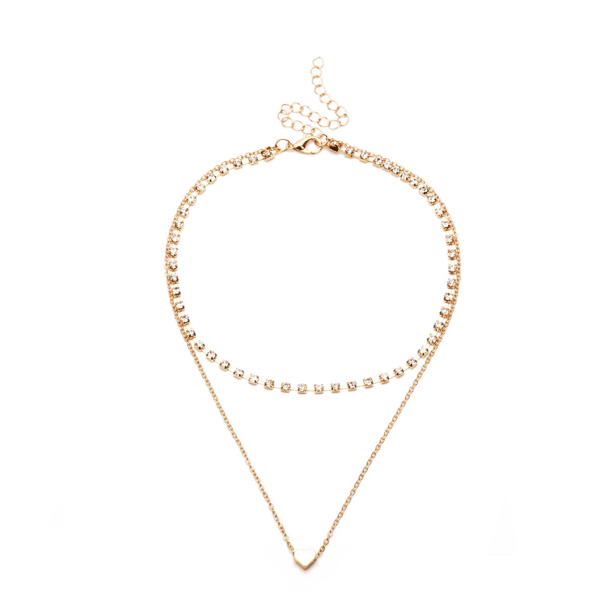 Cubic Zirconia and 18K Gold-Plated Heart Layered Necklace, gold pendant necklace for women, botanical inspired, styled look