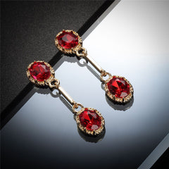 Red Crystal & 18K Gold-Plated Stacked Oval Drop Earrings