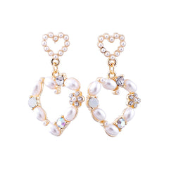 Pearl & Cubic Zirconia 18K Gold-Plated Double Open Heart Drop Earrings