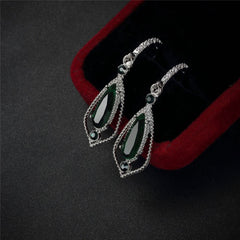 Green Crystal & Cubic Zirconia Open Drop Earrings