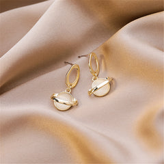 Stylish 18K gold-plated earrings showcasing a cateye planet drop, beautifully decorated with white stones.