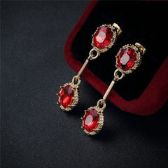 Red Crystal & 18K Gold-Plated Stacked Oval Drop Earrings