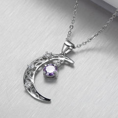 Navy Crystal & Cubic Zirconia Filigree Crescent Moon Pendant Necklace