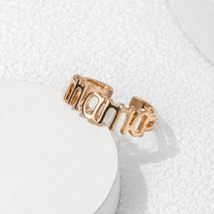 Chic 18K gold-plated open ring with "Mom" elegantly displayed, designed in a lovely rose gold hue for a meaningful gift.