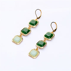 Green & White Crystal Drop Earrings