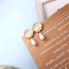 Pearl & 18K Gold-Plated Seashell Drop Earrings