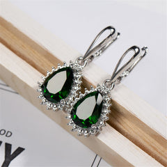 Green Crystal & Silver-Plated Pear-Cut Drop Earrings