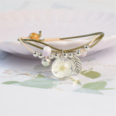 Peach Blossom & Silver-Plated Bell Charm Bracelet