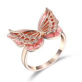 Cubic Zirconia & Enamel 18K Rose Gold-Plated Butterfly Ring