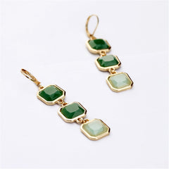 Green & White Crystal Drop Earrings