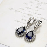 Navy Crystal & Silver-Plated Pear Drop Earrings