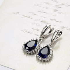Navy Crystal & Silver-Plated Pear Drop Earrings