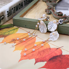 Pearl & Shell Cubic Zirconia 18K Gold-Plated Petals Drop Earrings