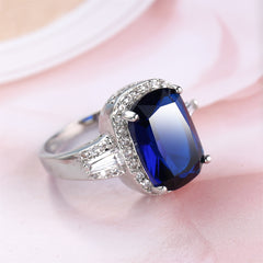 Navy Crystal & Cubic Zirconia Halo Cushion-Cut Ring