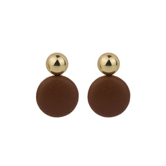 Brown Man-Made Leather & 18K Gold-Plated Round Drop Earrings