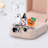 Cubic Zirconia & Enamel 'Happy Halloween' Pendant Brooch