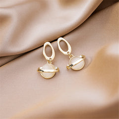 Elegant 18K gold-plated cateye planet drop earrings adorned with sparkling white stones for a stunning look.